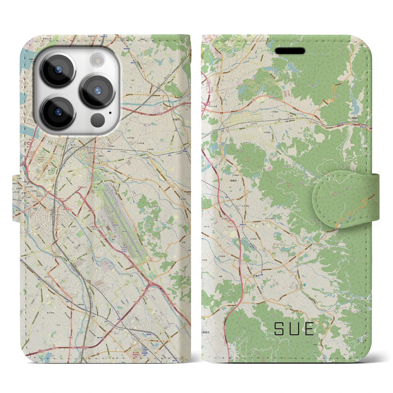 【須恵(福岡県)】地図柄iPhoneケース(手帳タイプ)ナチュラル・iPhone 14 Pro 用