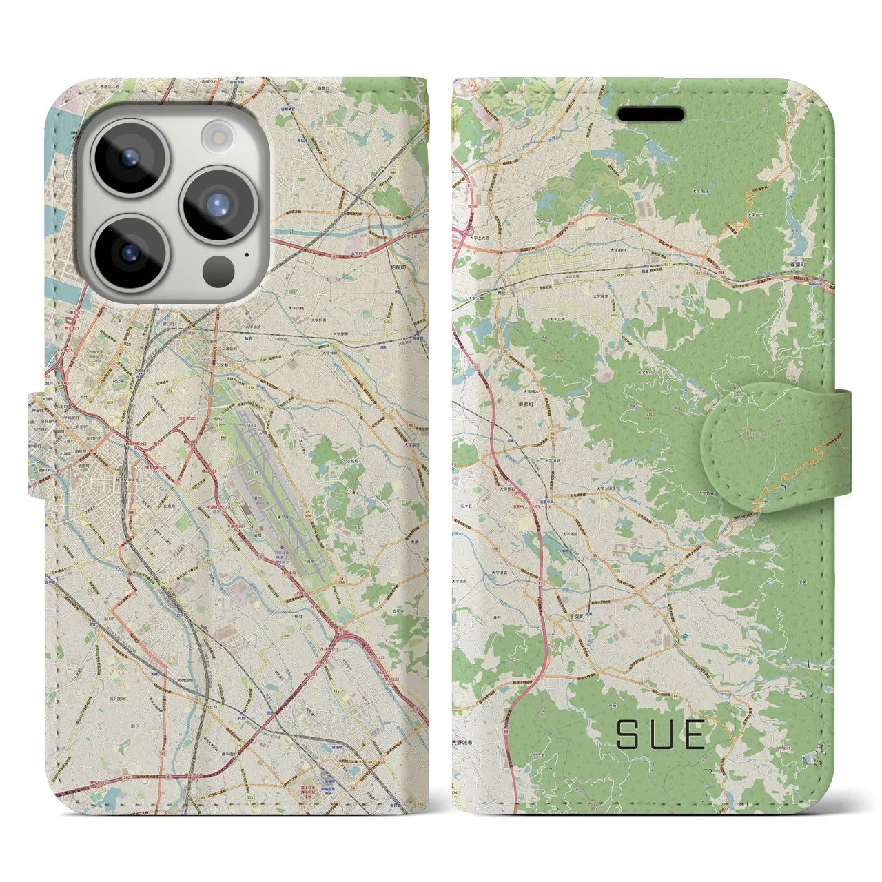 【須恵(福岡県)】地図柄iPhoneケース(手帳タイプ)ナチュラル・iPhone 15 Pro 用