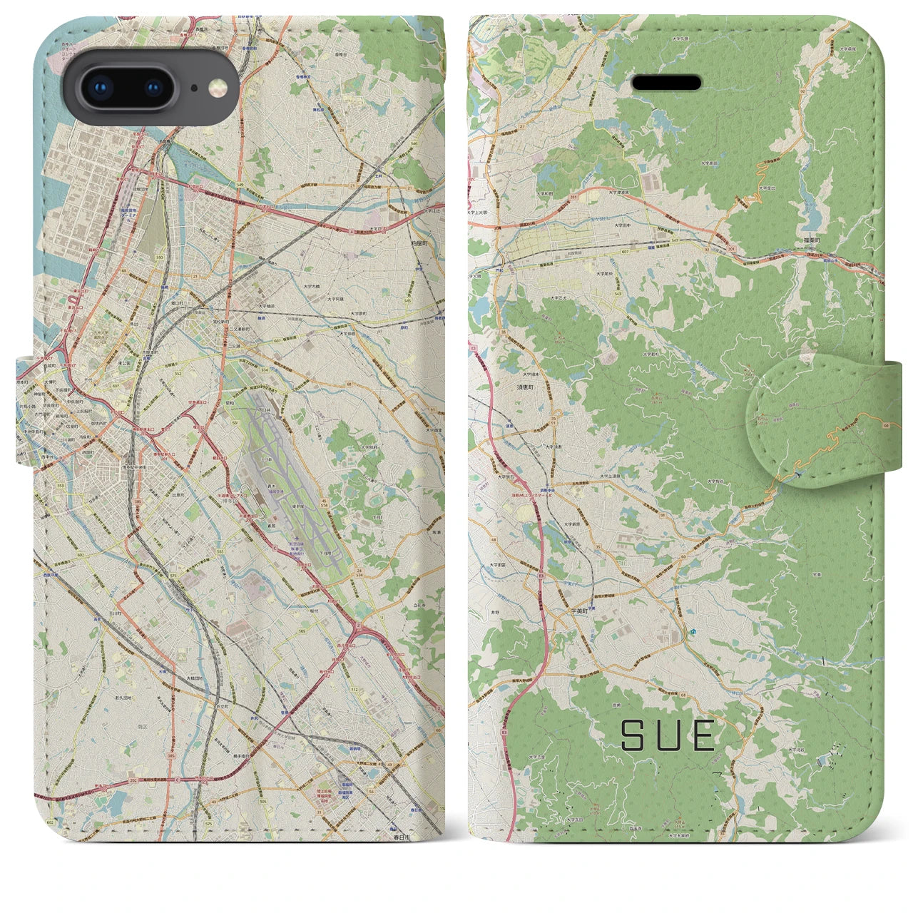 【須恵(福岡県)】地図柄iPhoneケース(手帳タイプ)ナチュラル・iPhone 8Plus /7Plus / 6sPlus / 6Plus 用