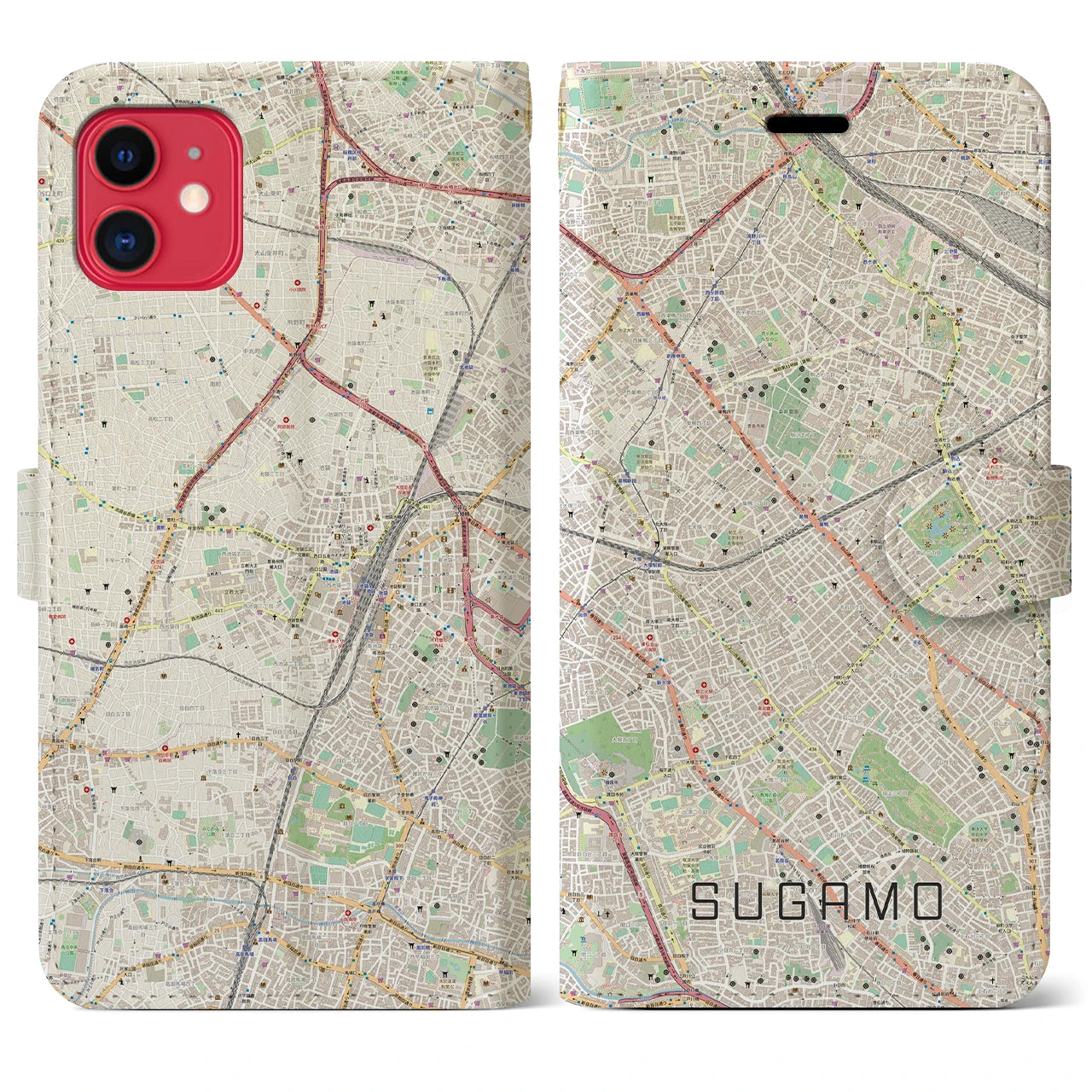 【巣鴨(東京都)】地図柄iPhoneケース(手帳タイプ)ナチュラル・iPhone 11 用