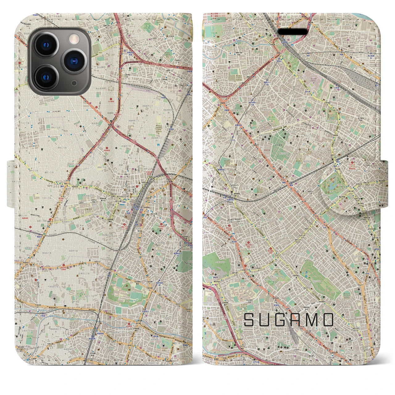【巣鴨(東京都)】地図柄iPhoneケース(手帳タイプ)ナチュラル・iPhone 11 Pro Max 用