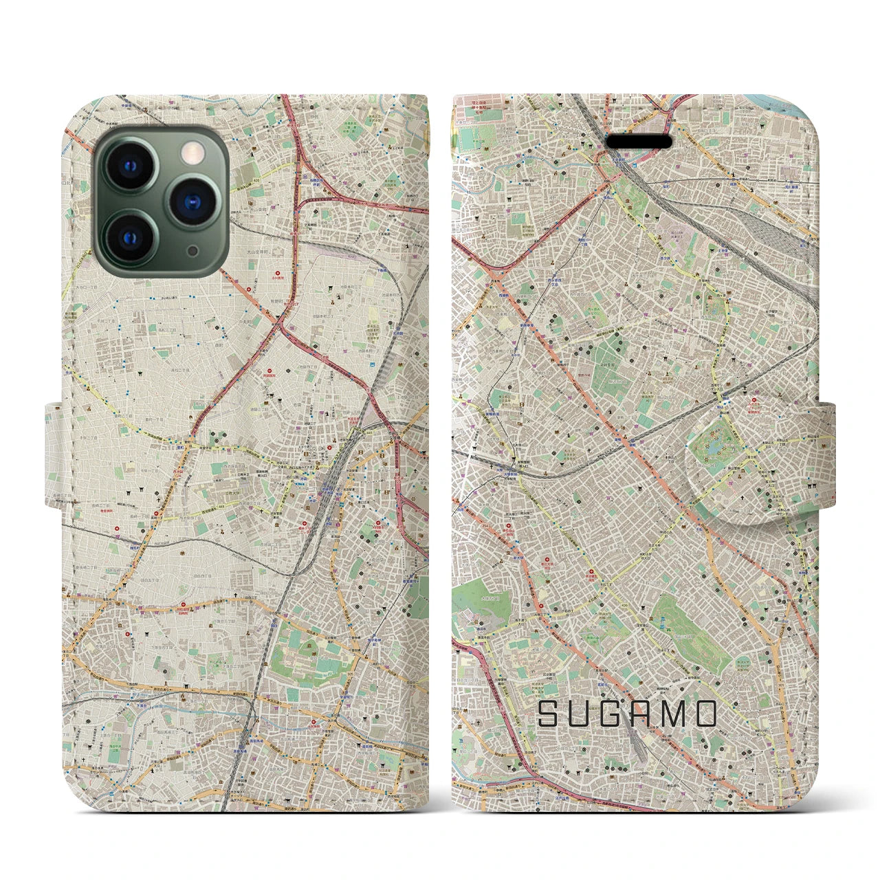 【巣鴨(東京都)】地図柄iPhoneケース(手帳タイプ)ナチュラル・iPhone 11 Pro 用