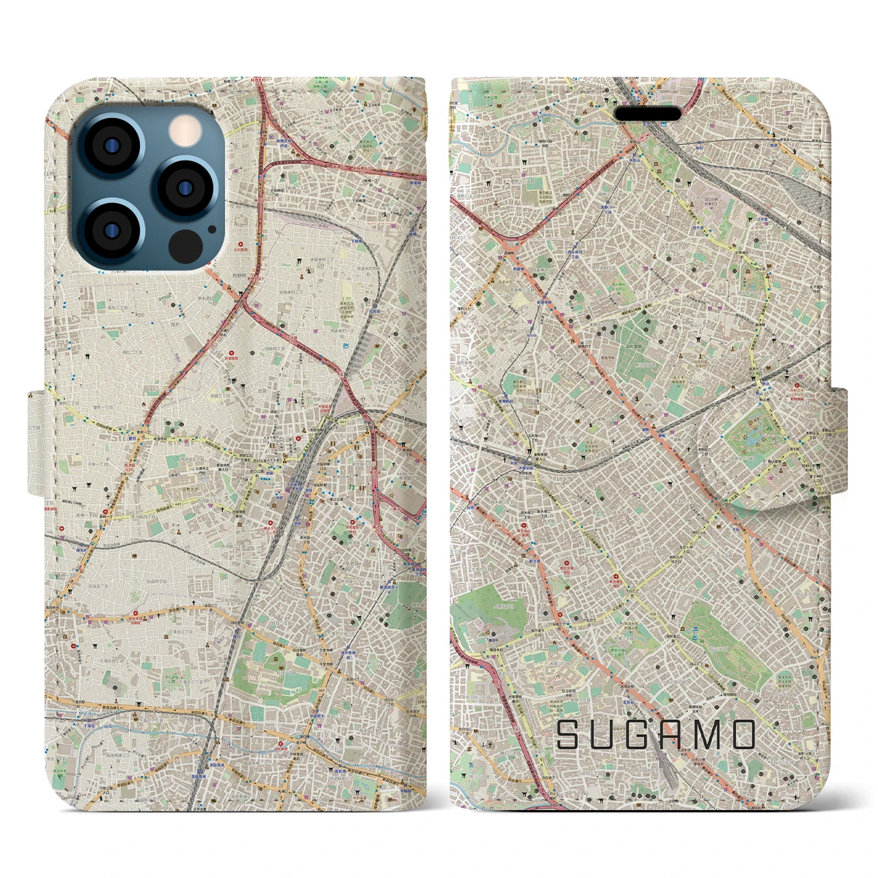 【巣鴨(東京都)】地図柄iPhoneケース(手帳タイプ)ナチュラル・iPhone 12 / 12 Pro 用