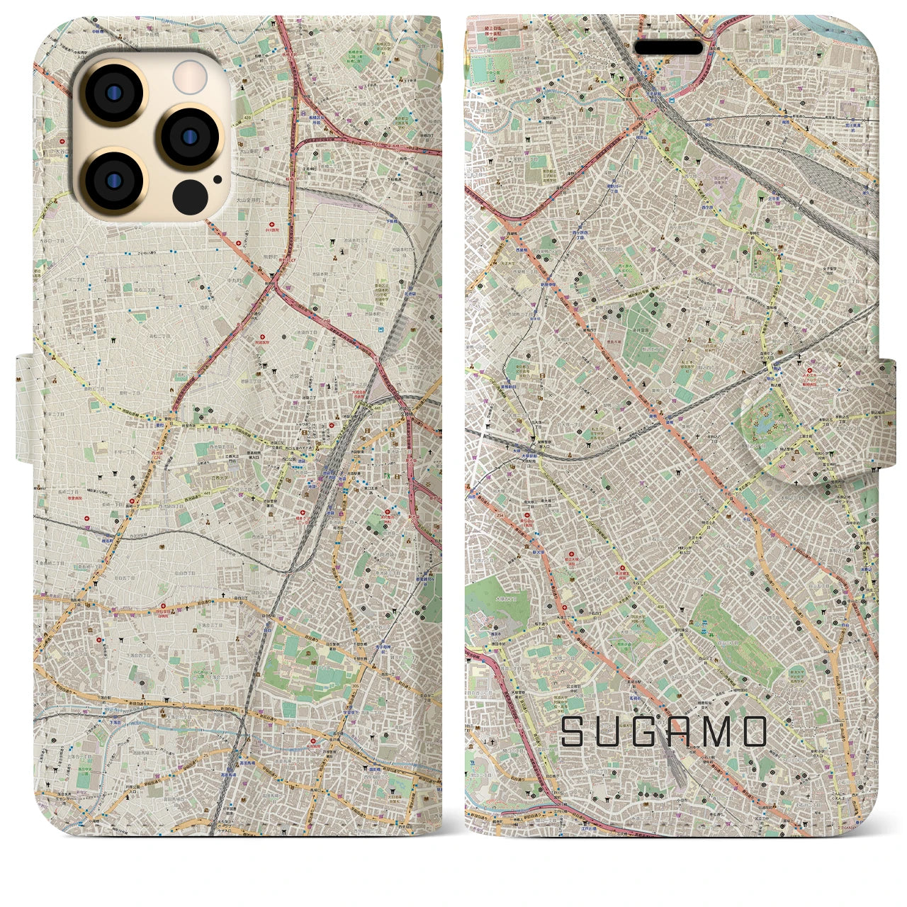 【巣鴨(東京都)】地図柄iPhoneケース(手帳タイプ)ナチュラル・iPhone 12 Pro Max 用