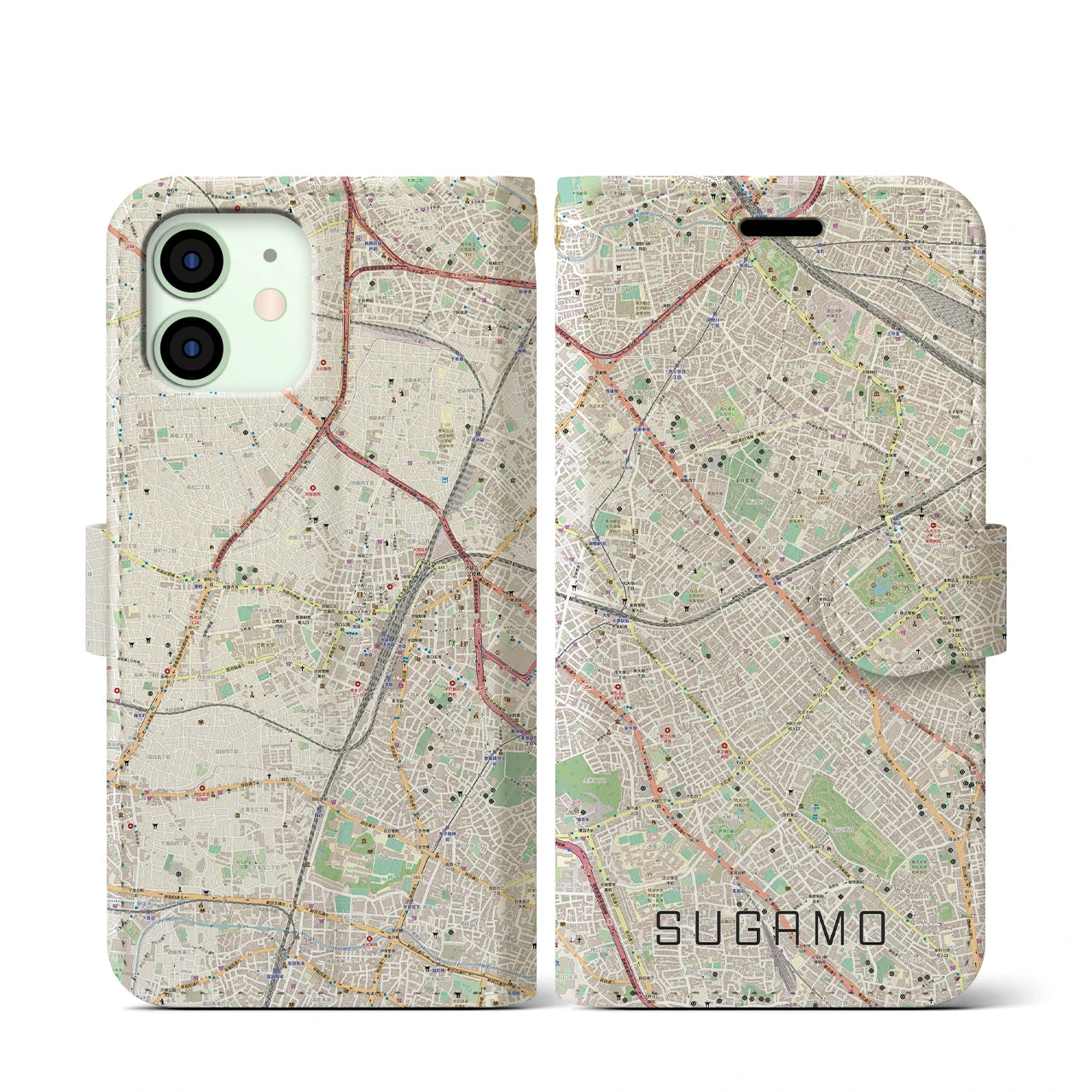 【巣鴨(東京都)】地図柄iPhoneケース(手帳タイプ)ナチュラル・iPhone 12 mini 用