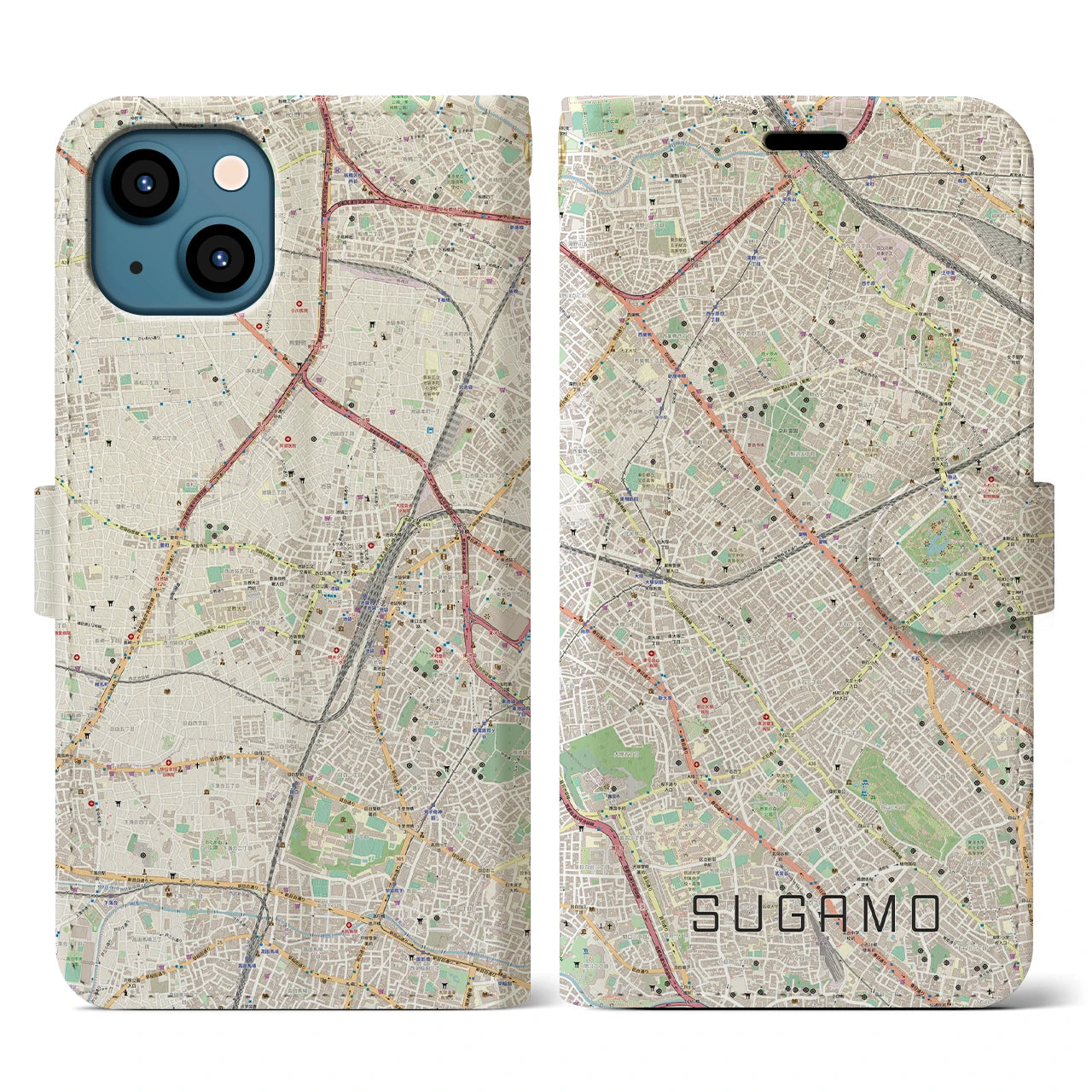 【巣鴨(東京都)】地図柄iPhoneケース(手帳タイプ)ナチュラル・iPhone 13 用