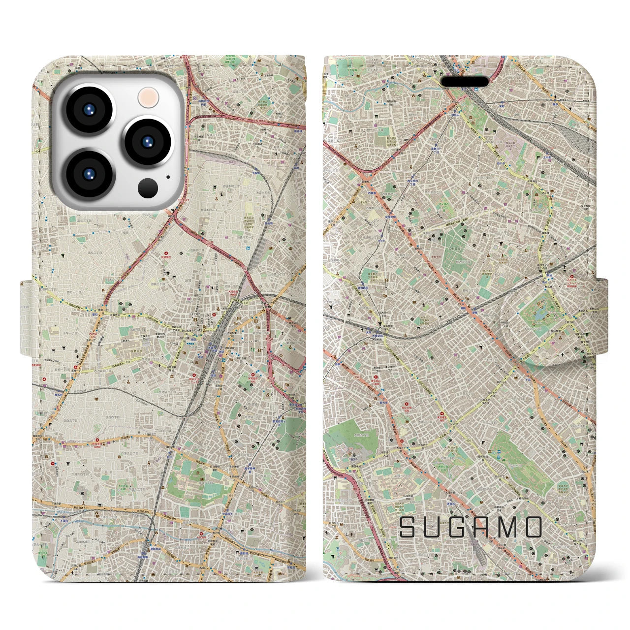 【巣鴨(東京都)】地図柄iPhoneケース(手帳タイプ)ナチュラル・iPhone 13 Pro 用