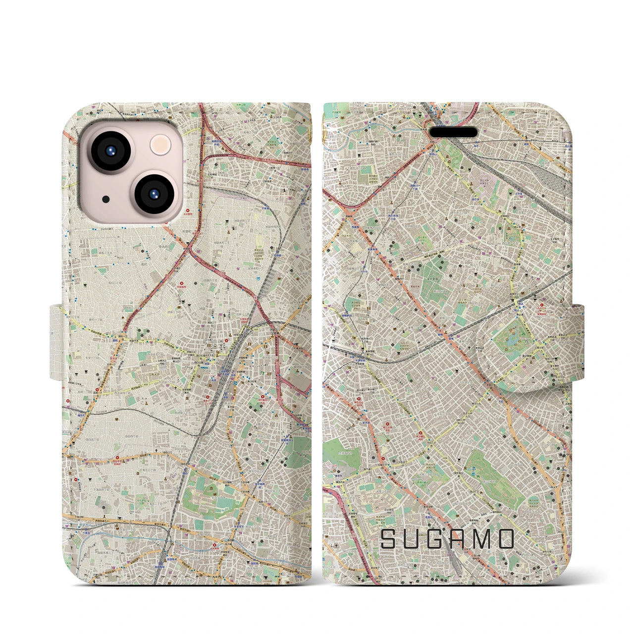 【巣鴨(東京都)】地図柄iPhoneケース(手帳タイプ)ナチュラル・iPhone 13 mini 用