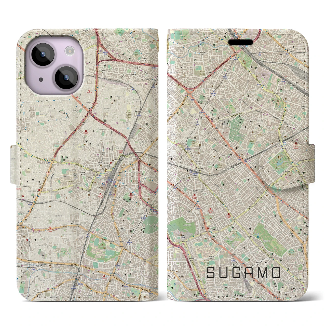 【巣鴨(東京都)】地図柄iPhoneケース(手帳タイプ)ナチュラル・iPhone 14 用