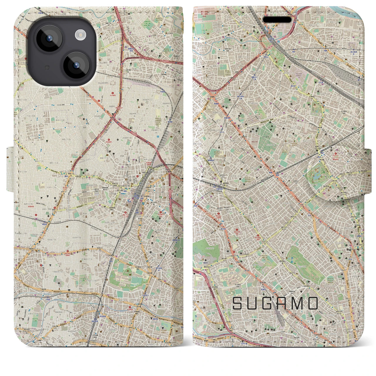 【巣鴨(東京都)】地図柄iPhoneケース(手帳タイプ)ナチュラル・iPhone 14 Plus 用