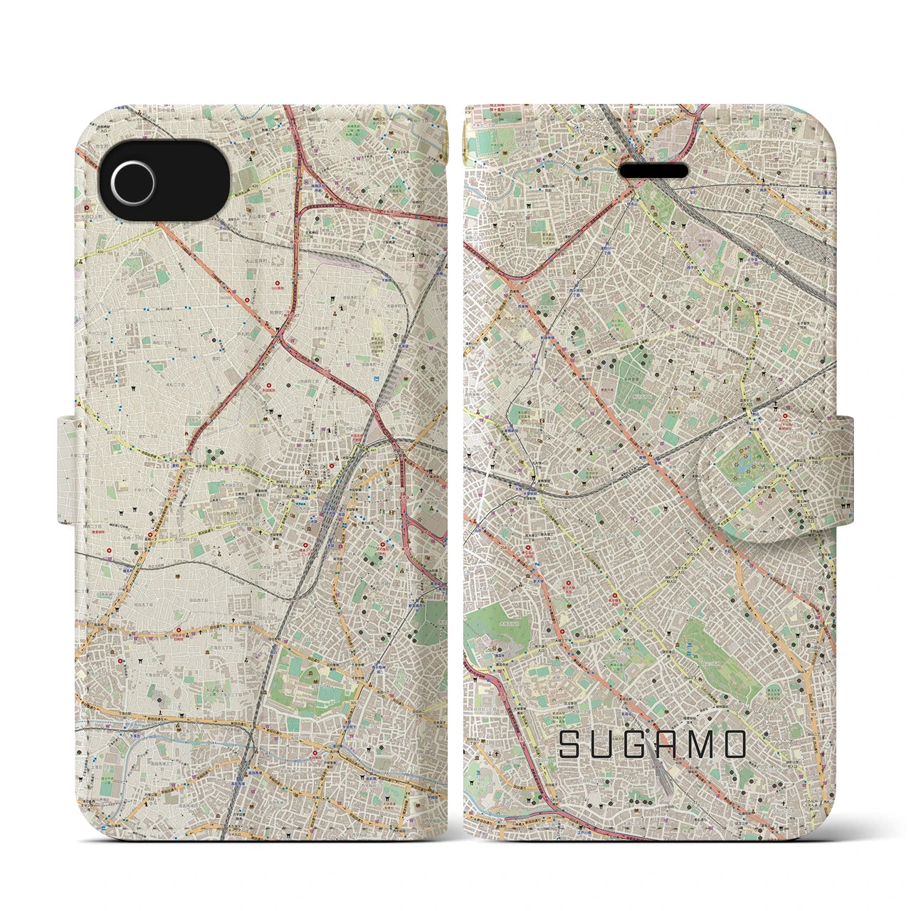 【巣鴨(東京都)】地図柄iPhoneケース(手帳タイプ)ナチュラル・iPhone SE(第3 / 第2世代) / 8 / 7 / 6s / 6 用