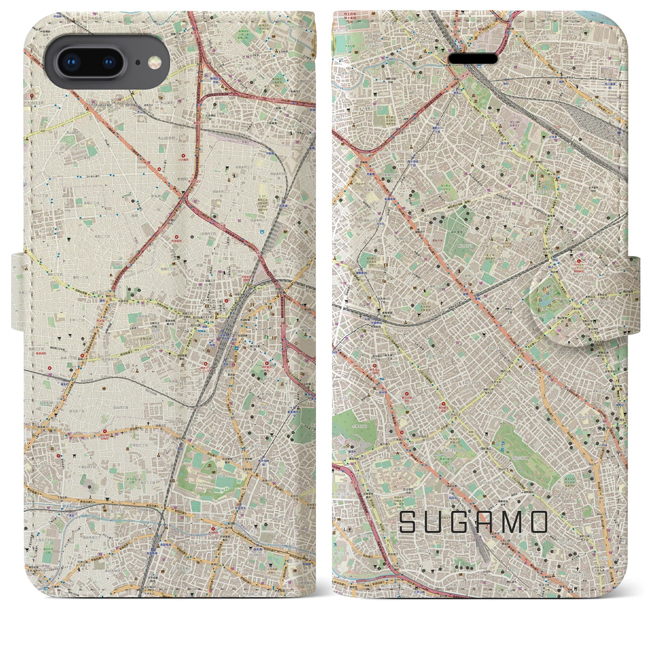 【巣鴨(東京都)】地図柄iPhoneケース(手帳タイプ)ナチュラル・iPhone 8Plus /7Plus / 6sPlus / 6Plus 用
