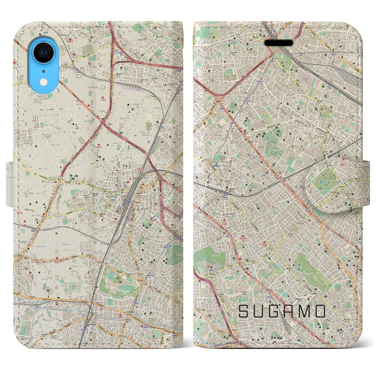 【巣鴨(東京都)】地図柄iPhoneケース(手帳タイプ)ナチュラル・iPhone XR 用