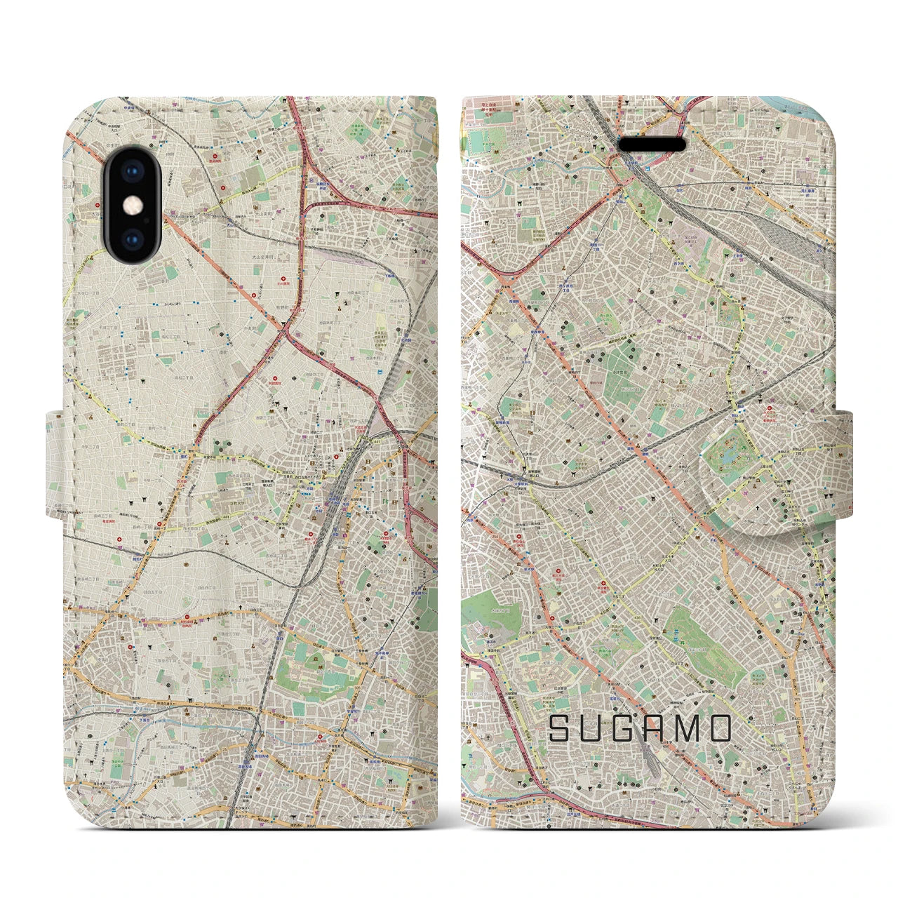 【巣鴨(東京都)】地図柄iPhoneケース(手帳タイプ)ナチュラル・iPhone XS / X 用
