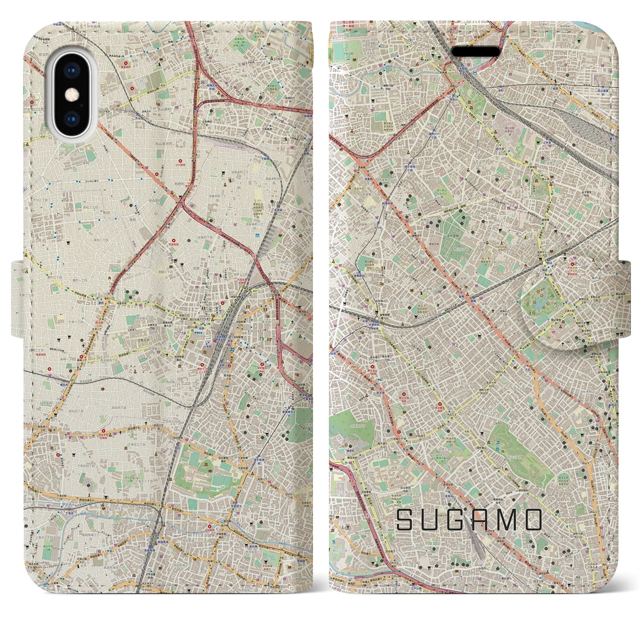 【巣鴨(東京都)】地図柄iPhoneケース(手帳タイプ)ナチュラル・iPhone XS Max 用