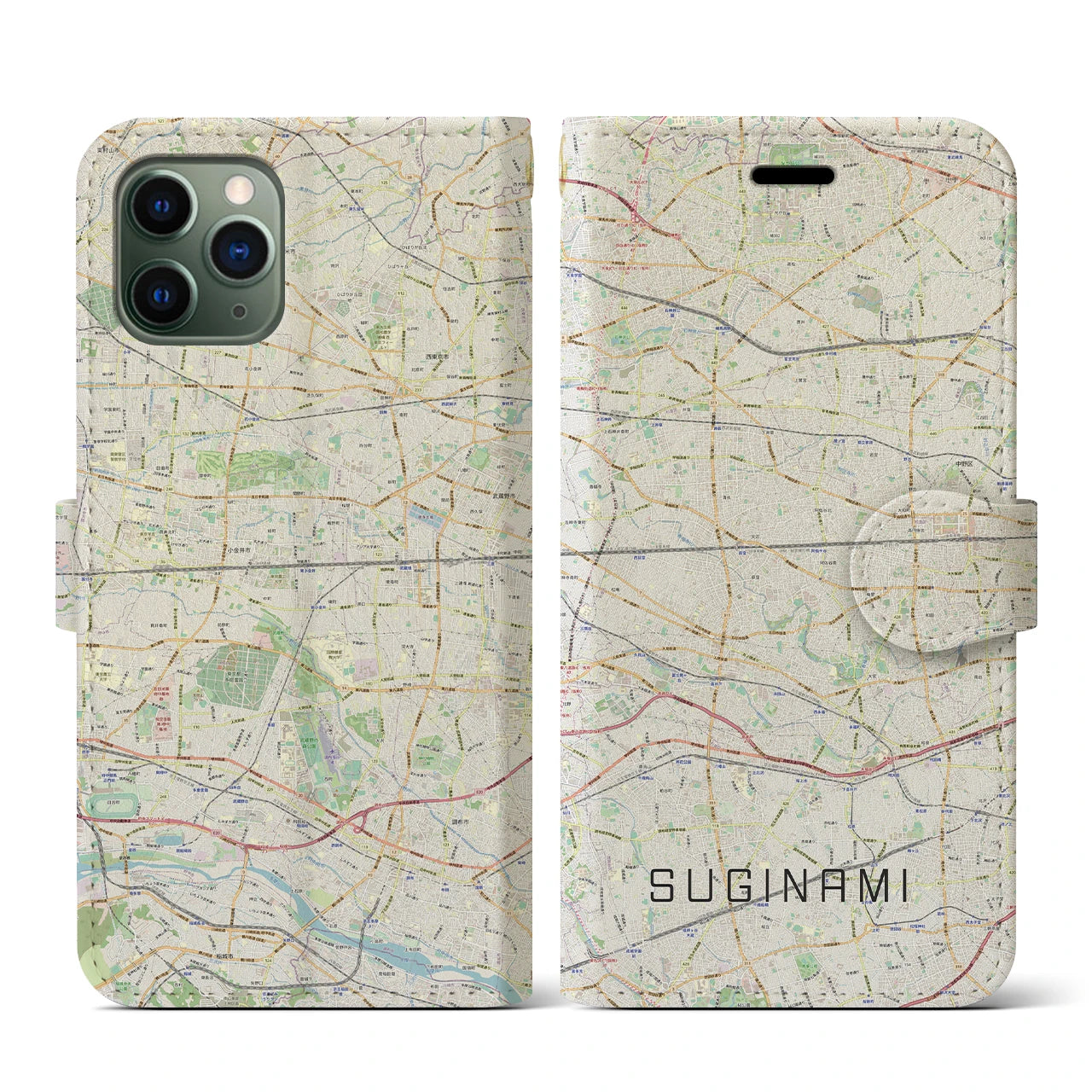 【杉並(東京都)】地図柄iPhoneケース(手帳タイプ)ナチュラル・iPhone 11 Pro 用