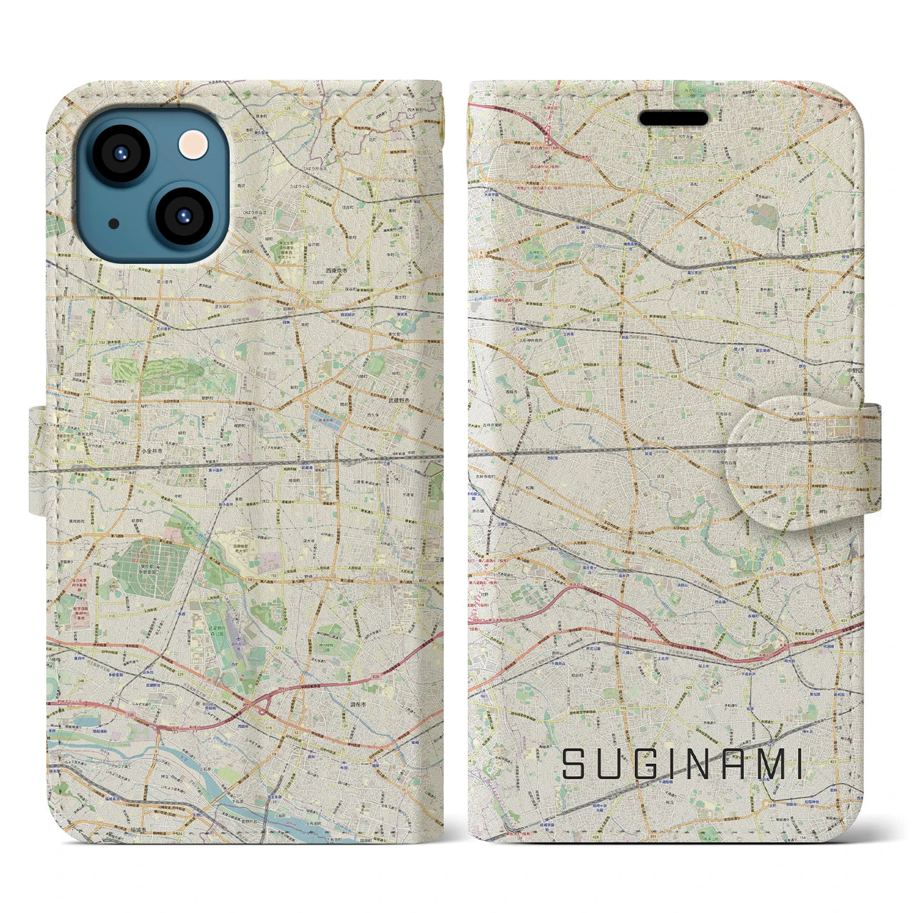 【杉並(東京都)】地図柄iPhoneケース(手帳タイプ)ナチュラル・iPhone 13 用