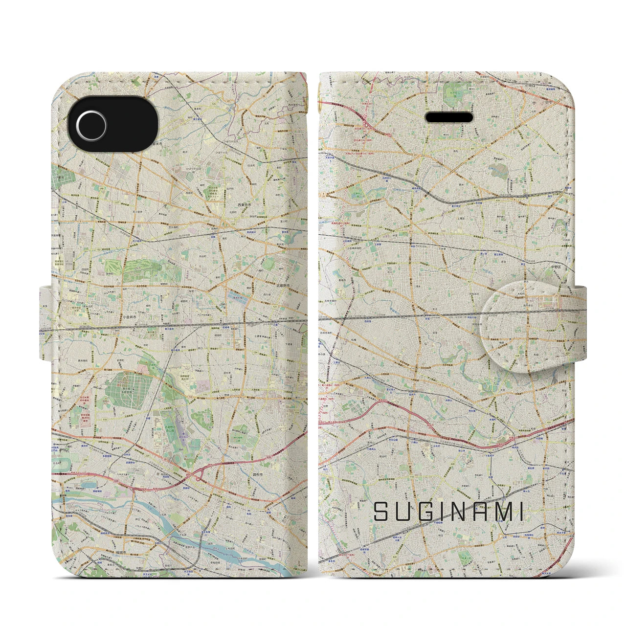 【杉並(東京都)】地図柄iPhoneケース(手帳タイプ)ナチュラル・iPhone SE(第3 / 第2世代) / 8 / 7 / 6s / 6 用