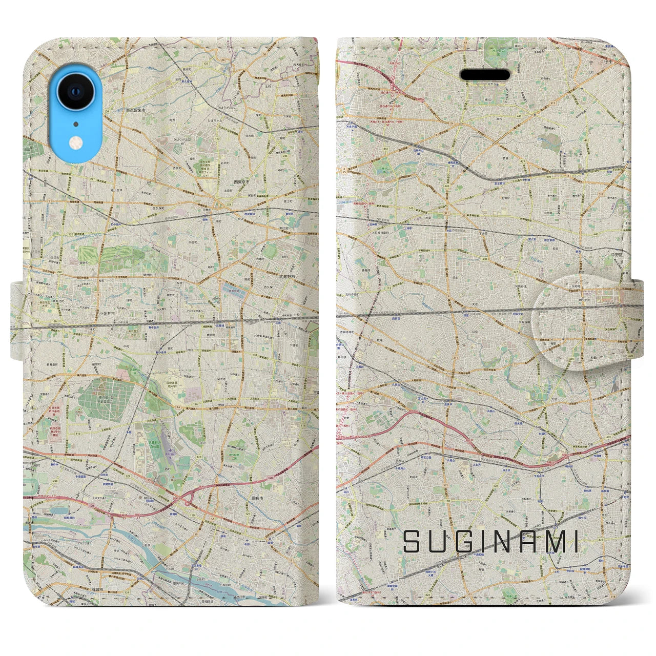 【杉並(東京都)】地図柄iPhoneケース(手帳タイプ)ナチュラル・iPhone XR 用