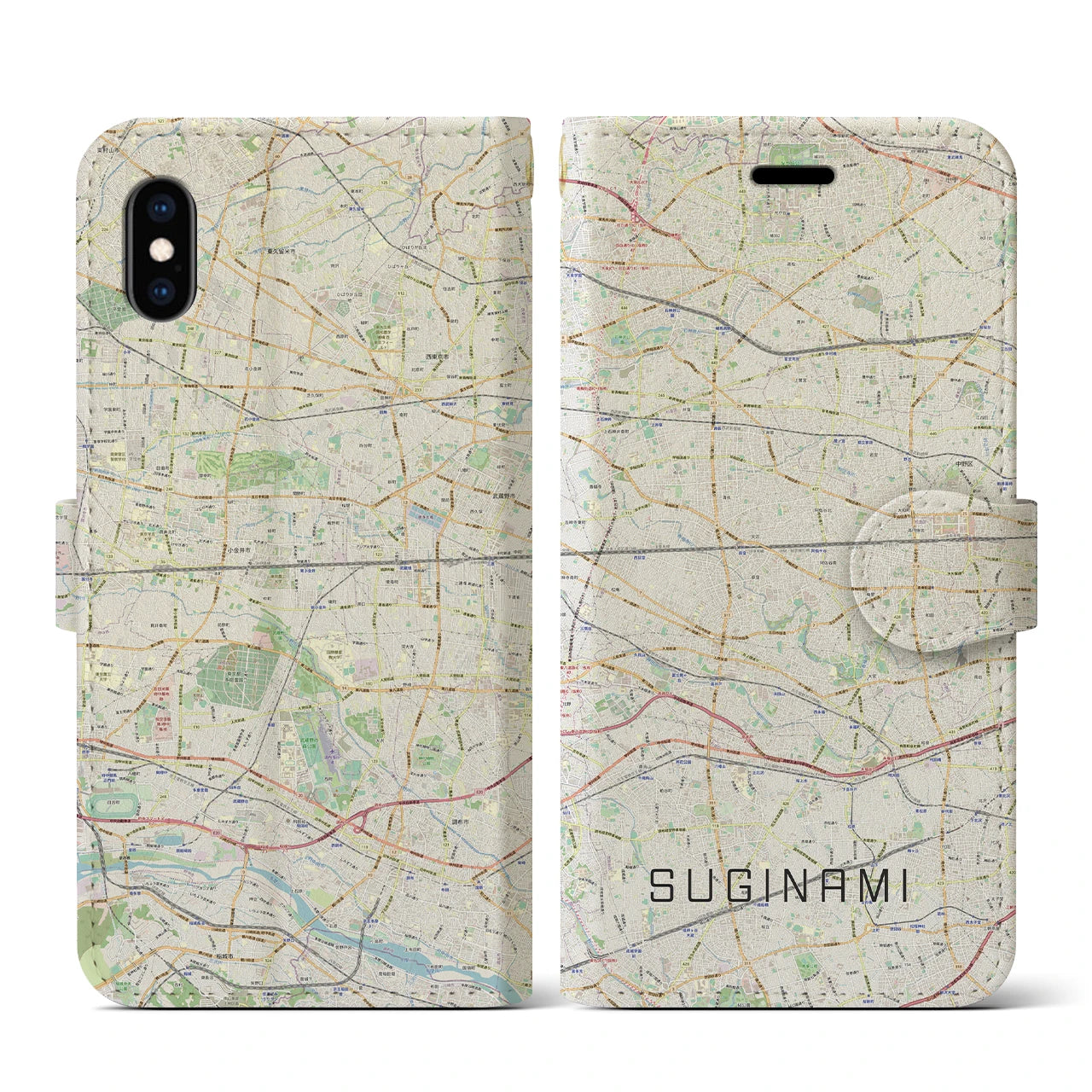 【杉並(東京都)】地図柄iPhoneケース(手帳タイプ)ナチュラル・iPhone XS / X 用