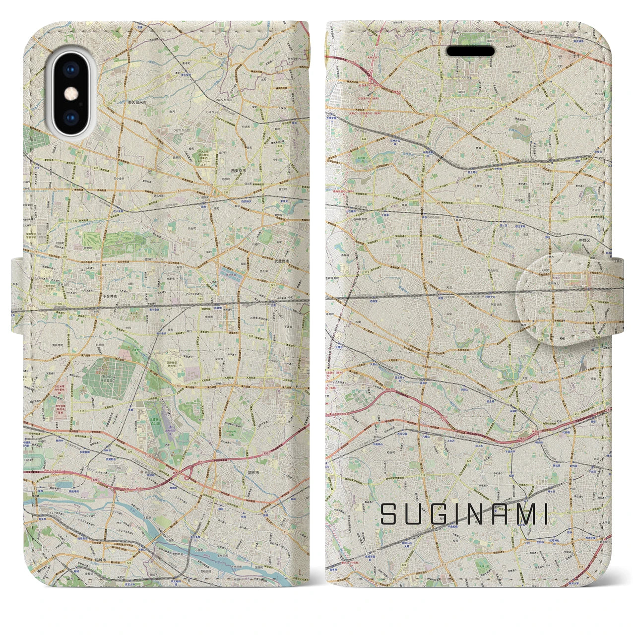 【杉並(東京都)】地図柄iPhoneケース(手帳タイプ)ナチュラル・iPhone XS Max 用