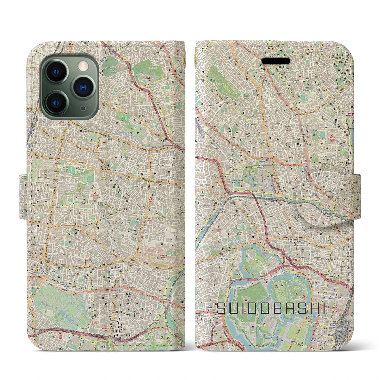 【水道橋(東京都)】地図柄iPhoneケース(手帳タイプ)ナチュラル・iPhone 11 Pro 用