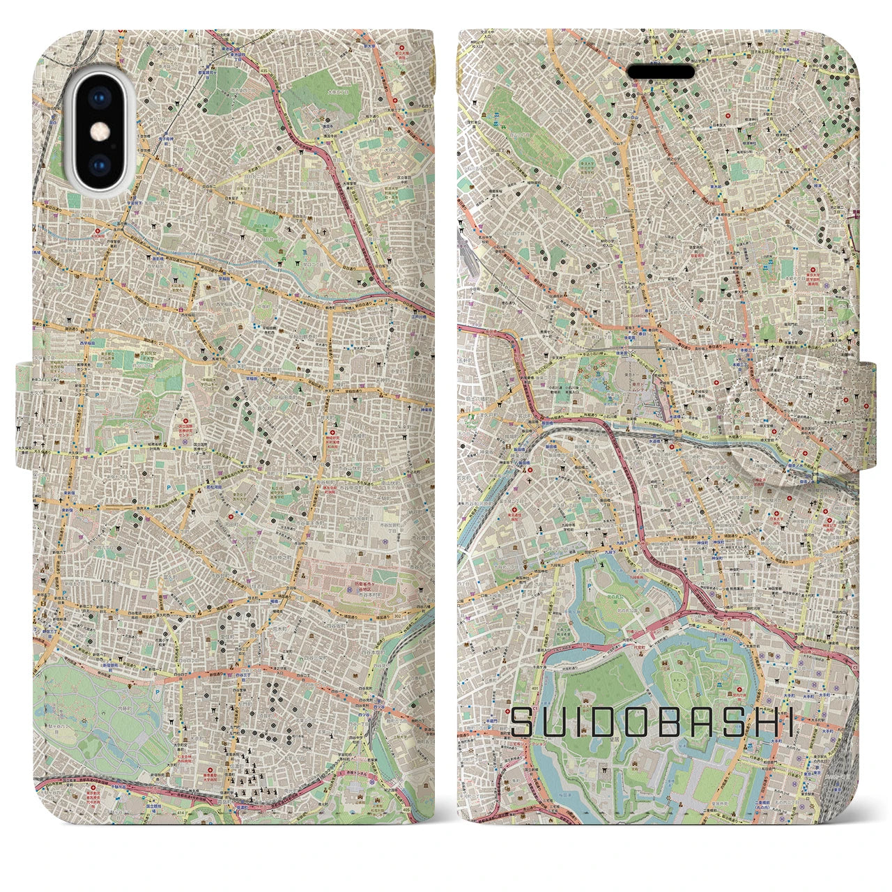 【水道橋(東京都)】地図柄iPhoneケース(手帳タイプ)ナチュラル・iPhone XS Max 用