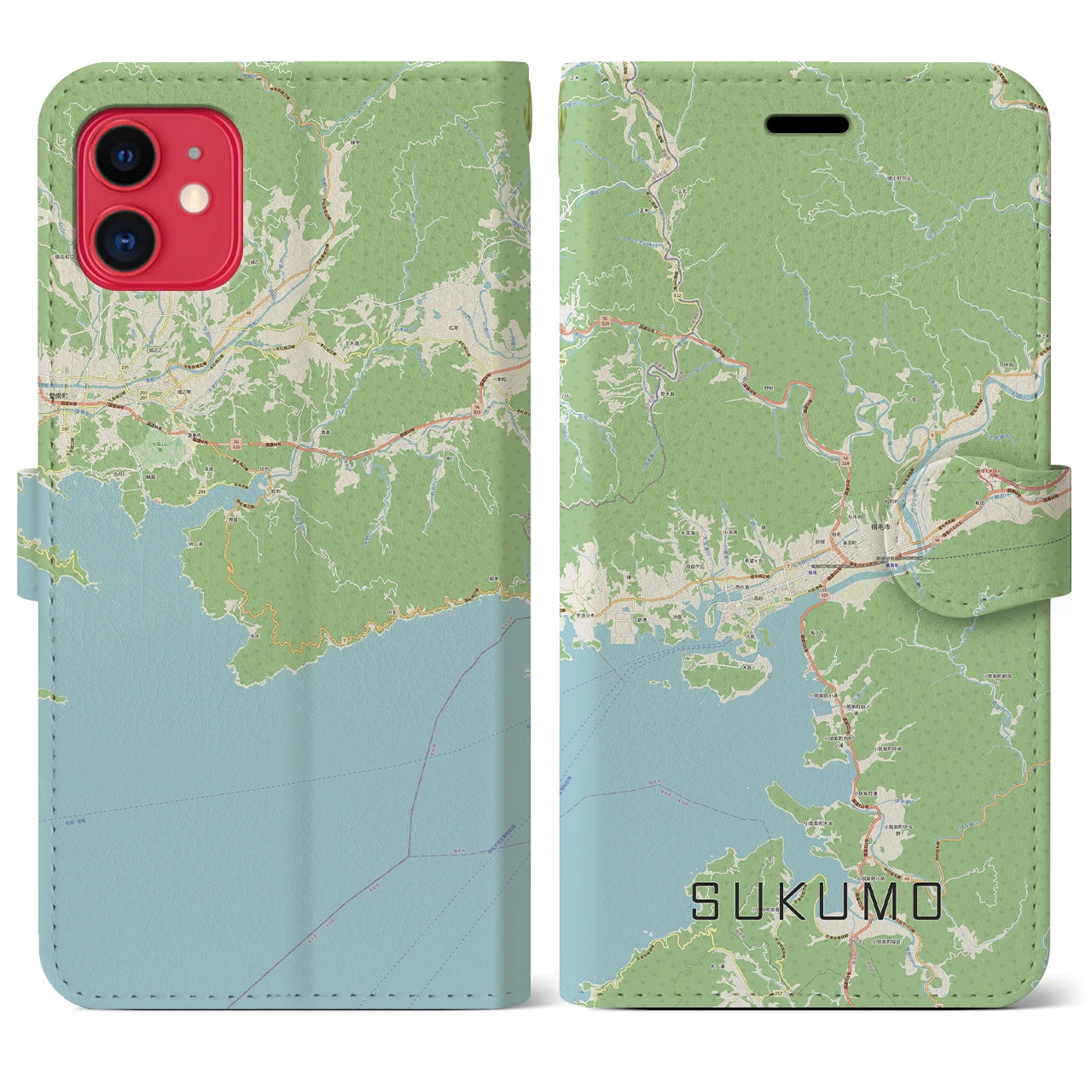 【宿毛(高知県)】地図柄iPhoneケース(手帳タイプ)ナチュラル・iPhone 11 用