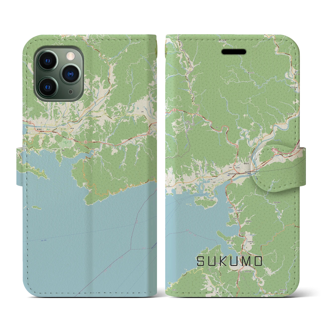 【宿毛(高知県)】地図柄iPhoneケース(手帳タイプ)ナチュラル・iPhone 11 Pro 用