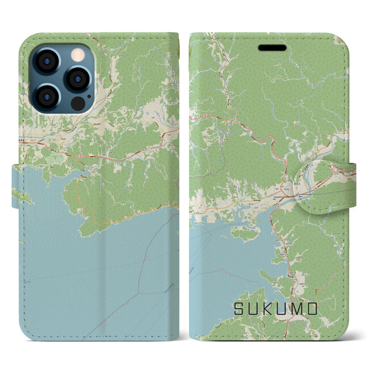 【宿毛(高知県)】地図柄iPhoneケース(手帳タイプ)ナチュラル・iPhone 12 / 12 Pro 用