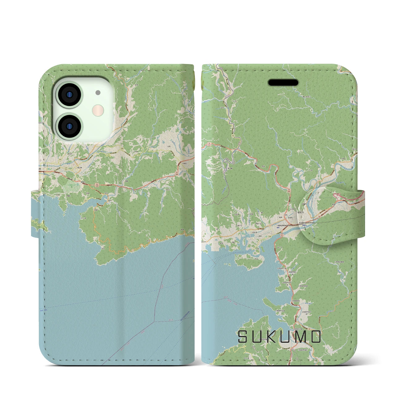 【宿毛(高知県)】地図柄iPhoneケース(手帳タイプ)ナチュラル・iPhone 12 mini 用