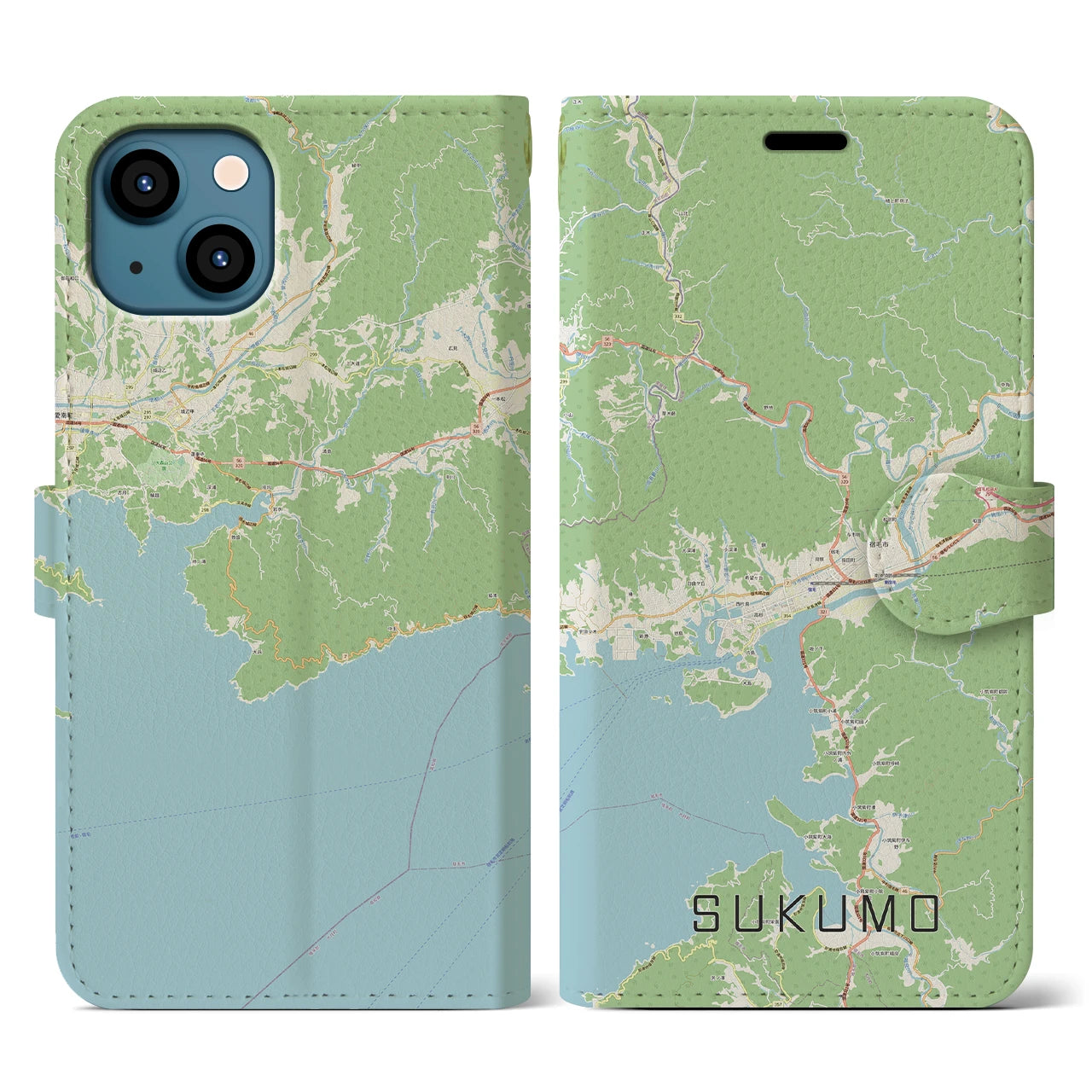 【宿毛(高知県)】地図柄iPhoneケース(手帳タイプ)ナチュラル・iPhone 13 用