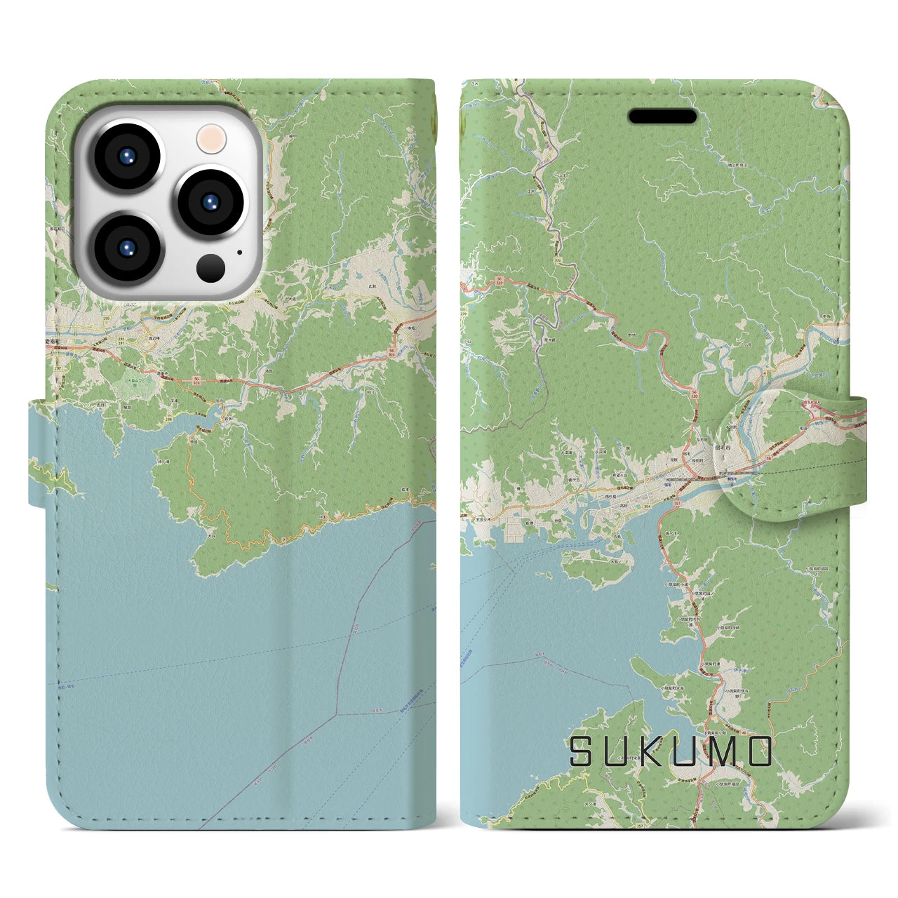 【宿毛(高知県)】地図柄iPhoneケース(手帳タイプ)ナチュラル・iPhone 13 Pro 用