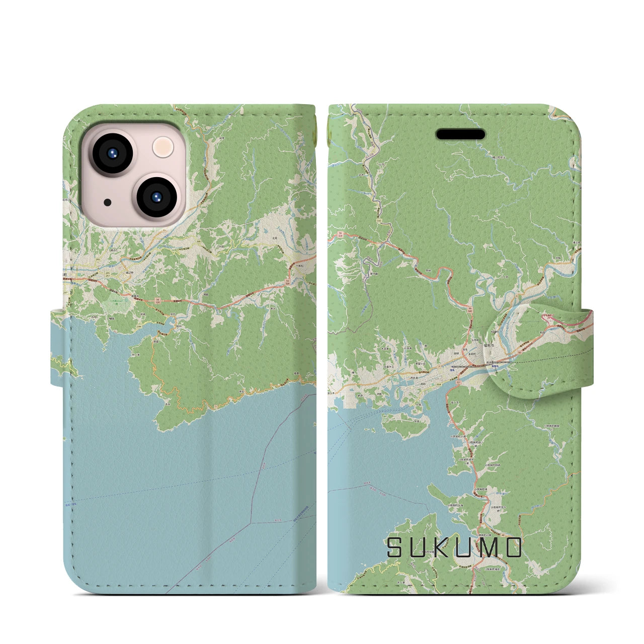 【宿毛(高知県)】地図柄iPhoneケース(手帳タイプ)ナチュラル・iPhone 13 mini 用