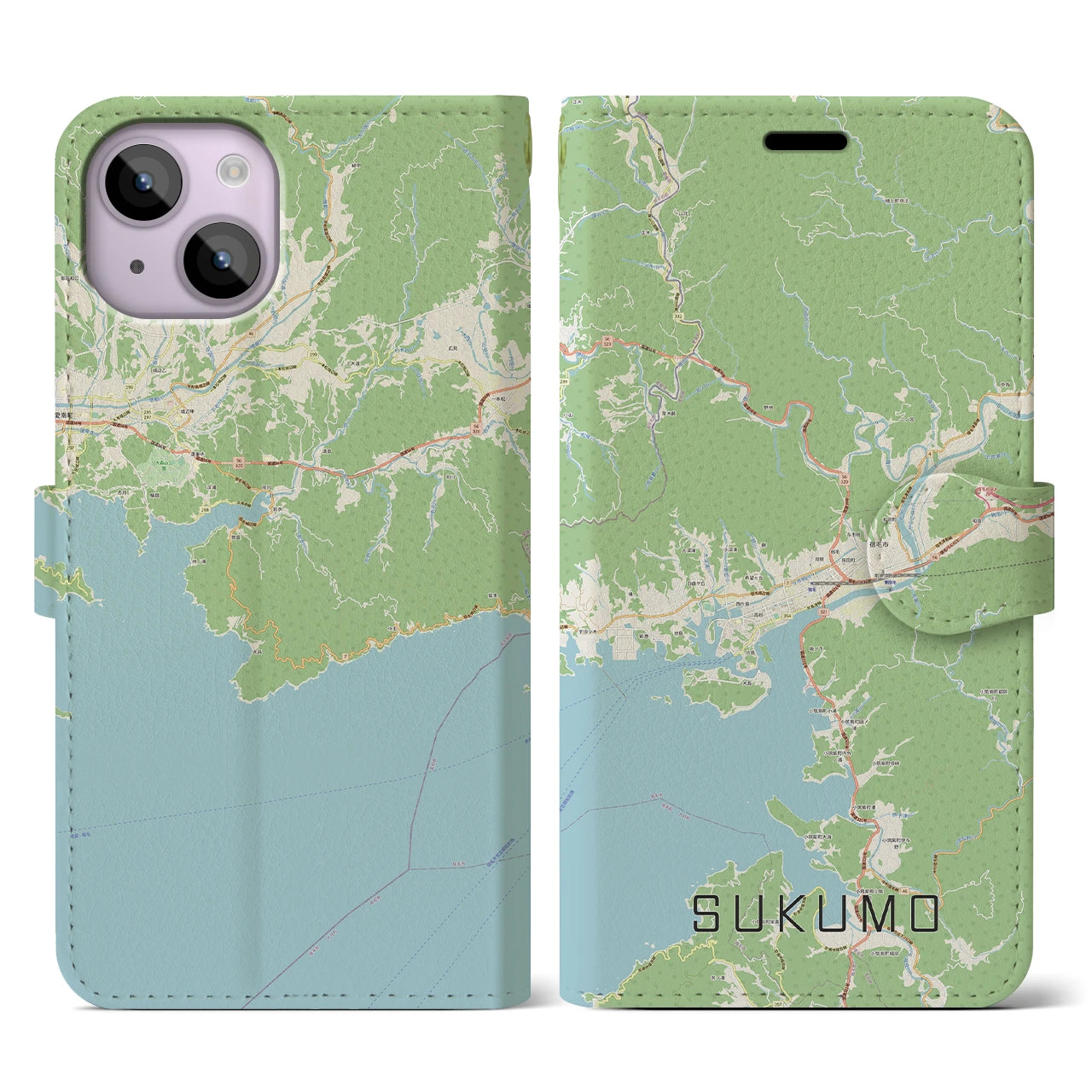 【宿毛(高知県)】地図柄iPhoneケース(手帳タイプ)ナチュラル・iPhone 14 用