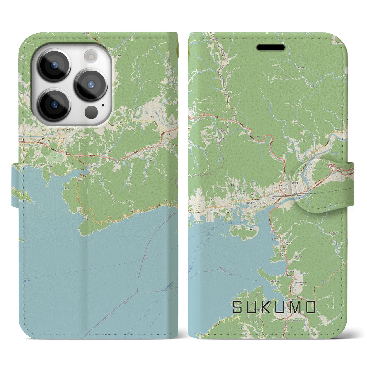【宿毛(高知県)】地図柄iPhoneケース(手帳タイプ)ナチュラル・iPhone 14 Pro 用