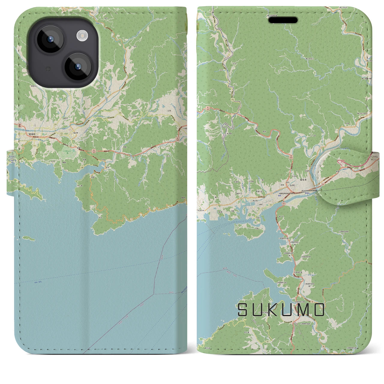 【宿毛(高知県)】地図柄iPhoneケース(手帳タイプ)ナチュラル・iPhone 14 Plus 用
