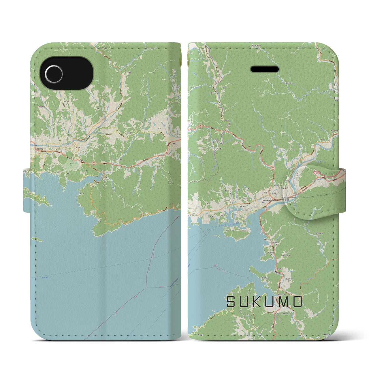 【宿毛(高知県)】地図柄iPhoneケース(手帳タイプ)ナチュラル・iPhone SE(第3 / 第2世代) / 8 / 7 / 6s / 6 用
