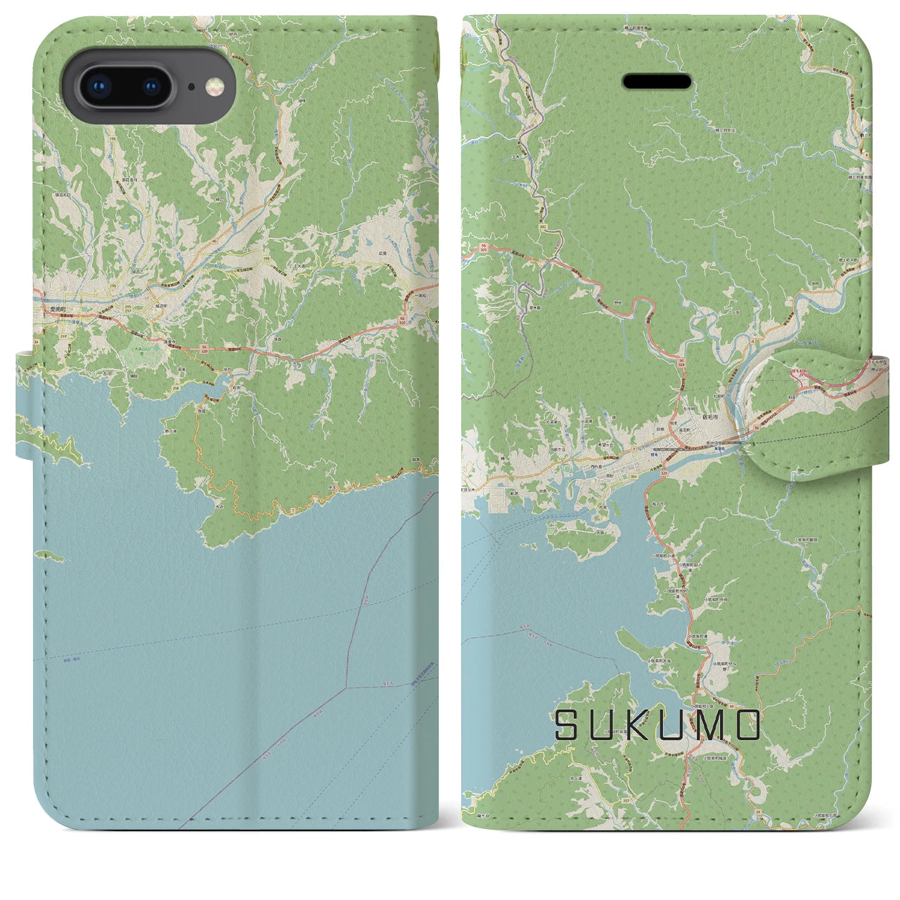【宿毛(高知県)】地図柄iPhoneケース(手帳タイプ)ナチュラル・iPhone 8Plus /7Plus / 6sPlus / 6Plus 用
