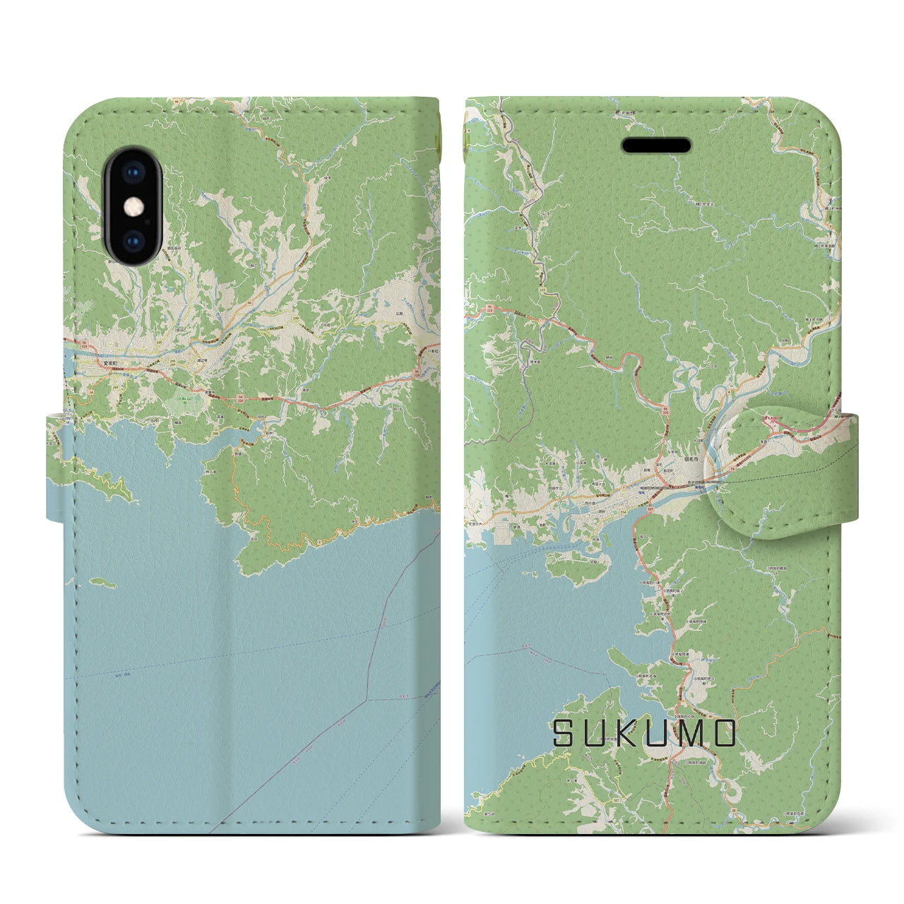 【宿毛(高知県)】地図柄iPhoneケース(手帳タイプ)ナチュラル・iPhone XS / X 用