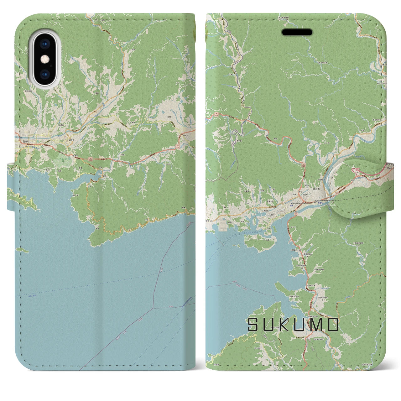 【宿毛(高知県)】地図柄iPhoneケース(手帳タイプ)ナチュラル・iPhone XS Max 用