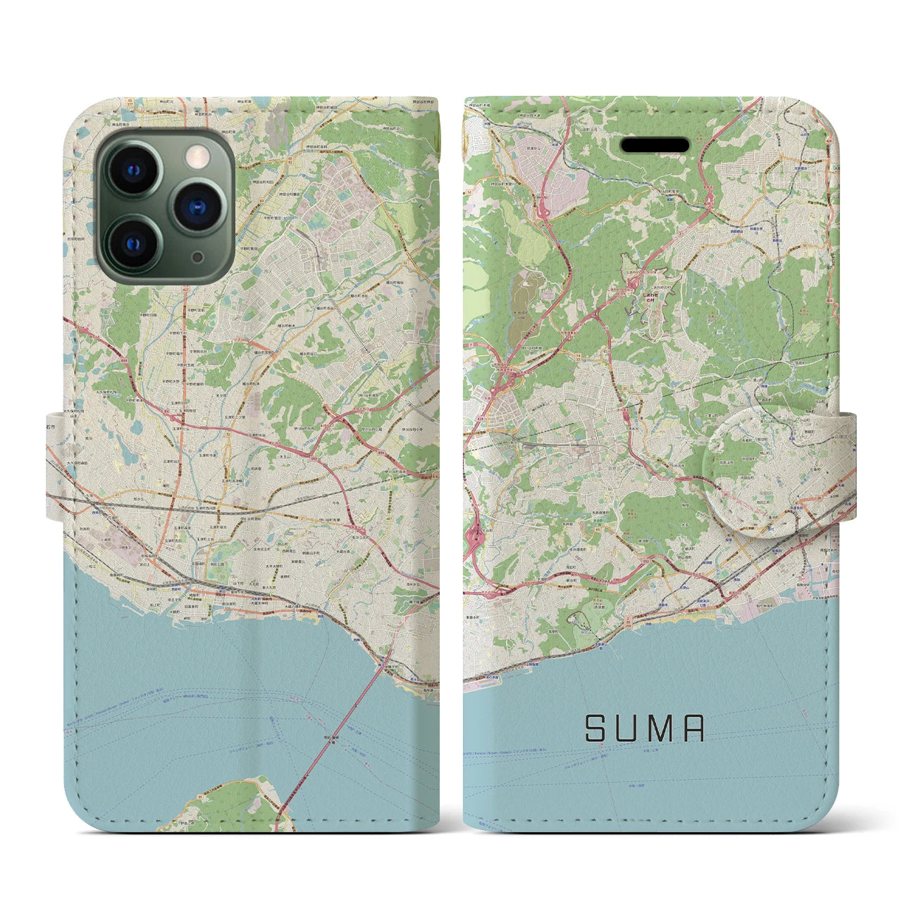 【須磨(兵庫県)】地図柄iPhoneケース(手帳タイプ)ナチュラル・iPhone 11 Pro 用