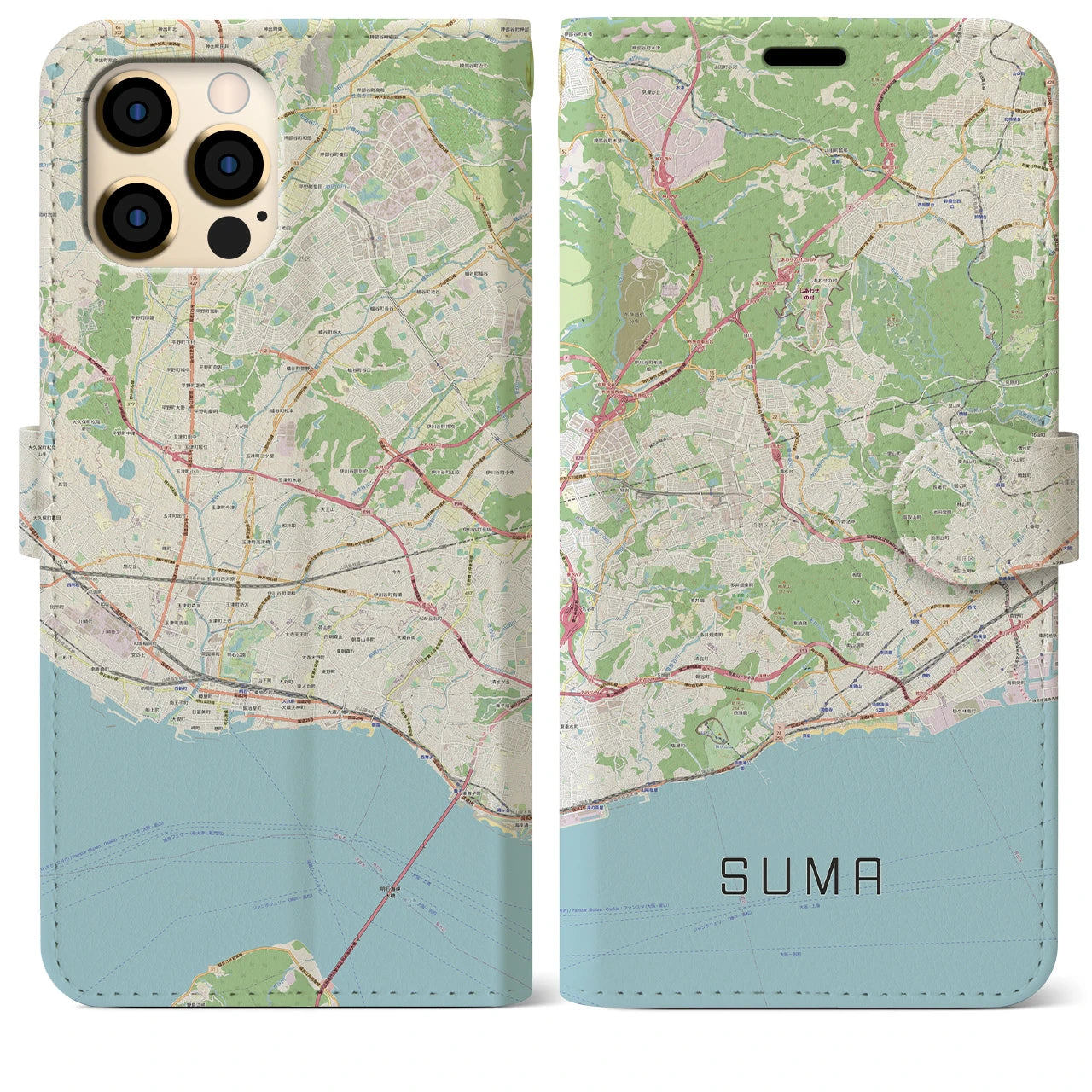 【須磨(兵庫県)】地図柄iPhoneケース(手帳タイプ)ナチュラル・iPhone 12 Pro Max 用