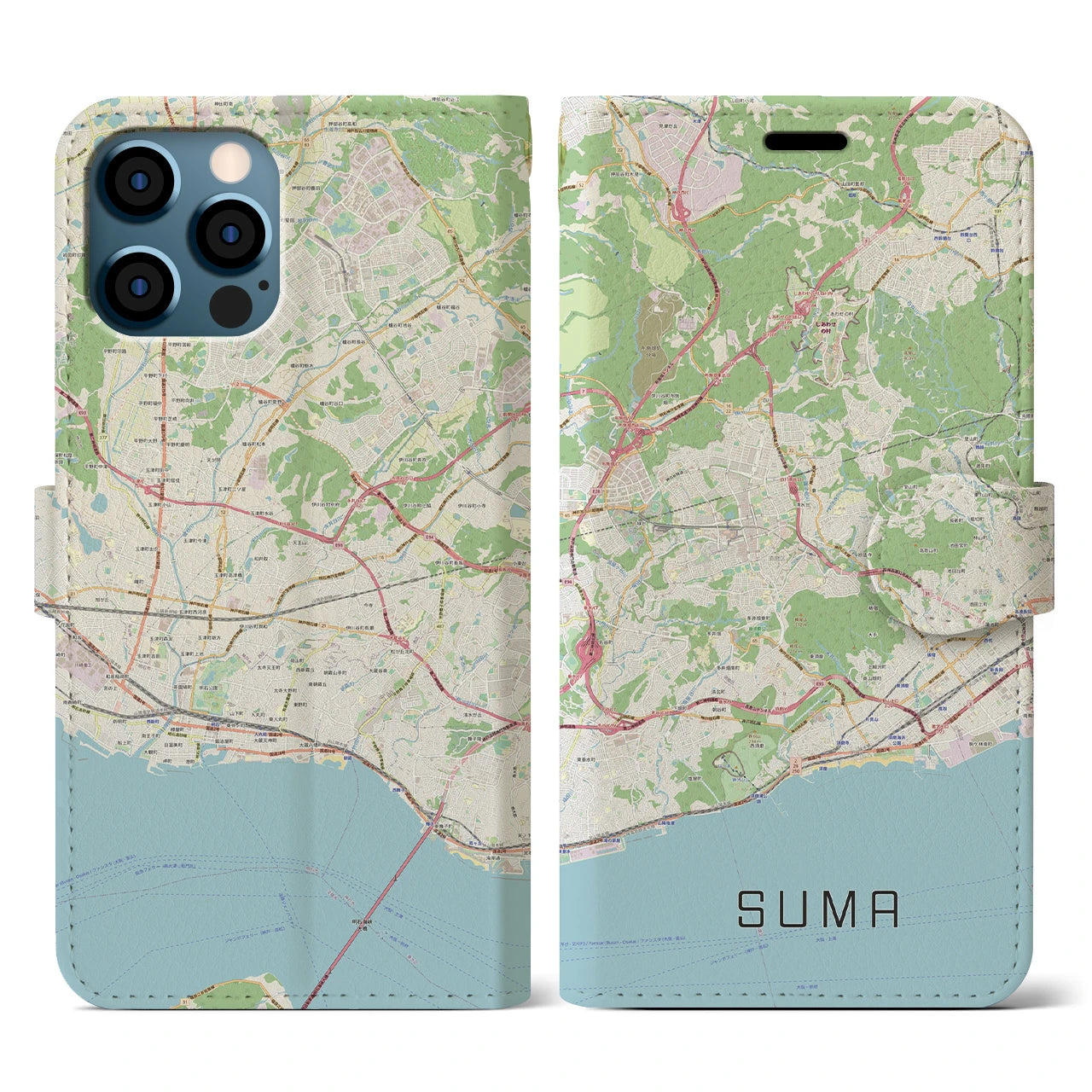 【須磨(兵庫県)】地図柄iPhoneケース(手帳タイプ)ナチュラル・iPhone 12 / 12 Pro 用