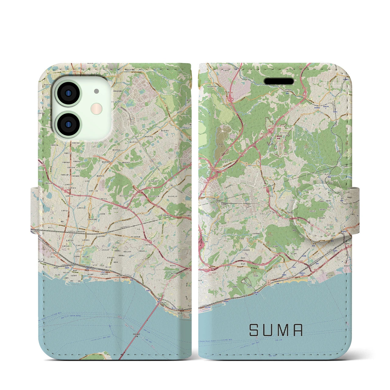 【須磨(兵庫県)】地図柄iPhoneケース(手帳タイプ)ナチュラル・iPhone 12 mini 用
