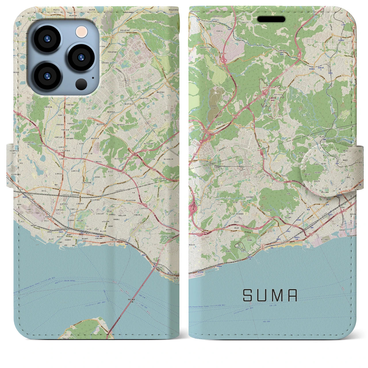 【須磨(兵庫県)】地図柄iPhoneケース(手帳タイプ)ナチュラル・iPhone 13 Pro Max 用