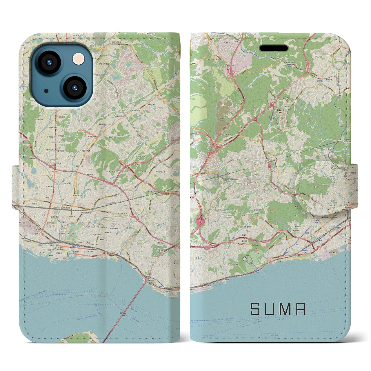 【須磨(兵庫県)】地図柄iPhoneケース(手帳タイプ)ナチュラル・iPhone 13 用