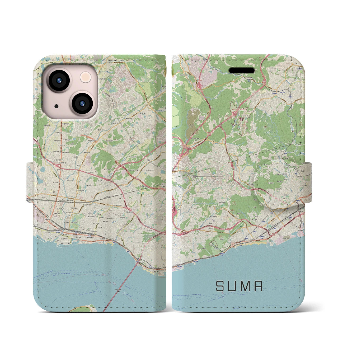 【須磨(兵庫県)】地図柄iPhoneケース(手帳タイプ)ナチュラル・iPhone 13 mini 用