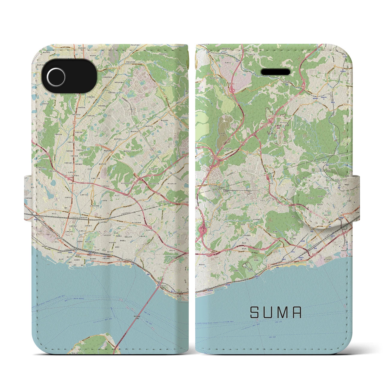 【須磨(兵庫県)】地図柄iPhoneケース(手帳タイプ)ナチュラル・iPhone SE(第3 / 第2世代) / 8 / 7 / 6s / 6 用