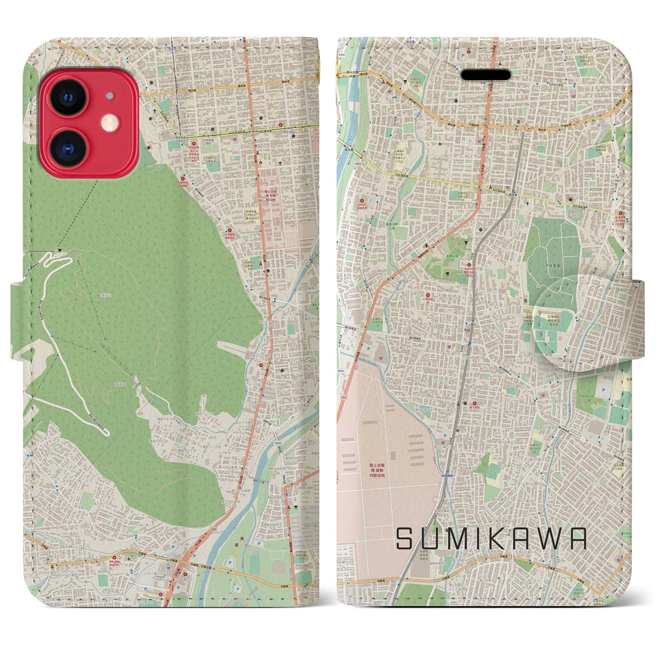【澄川(北海道)】地図柄iPhoneケース(手帳タイプ)ナチュラル・iPhone 11 用